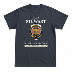 Stewart Royal Ancient Tartan Crest Mischief and Mayhem T-shirt