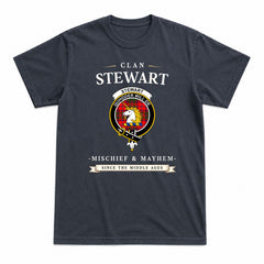 Stewart of Appin Modern Tartan Crest Mischief and Mayhem T-shirt