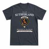 Sutherland Modern Tartan Crest Mischief and Mayhem T-shirt