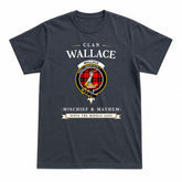 Wallace Hunting Red Tartan Crest Mischief and Mayhem T-shirt