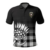 McFarlane Black _ White Tartan Crest Polo Shirt - Thistle Black Style