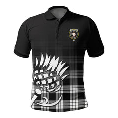 McFarlane Black _ White Tartan Crest Polo Shirt - Thistle Black Style