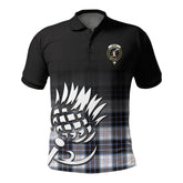 McRae Dress Modern Tartan Crest Polo Shirt - Thistle Black Style