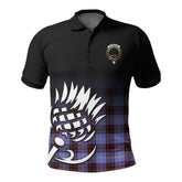 Rutherford Tartan Crest Polo Shirt - Thistle Black Style