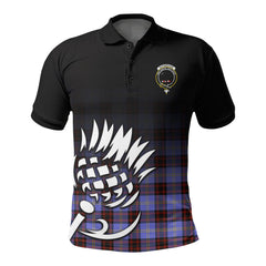 Rutherford Tartan Crest Polo Shirt - Thistle Black Style