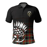 Stewart Black Tartan Crest Polo Shirt - Thistle Black Style