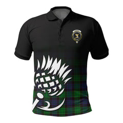 Stewart Old Modern Tartan Crest Polo Shirt - Thistle Black Style