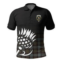 Stewart Old Weathered Tartan Crest Polo Shirt - Thistle Black Style