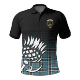 Thomson Blue Tartan Crest Polo Shirt - Thistle Black Style