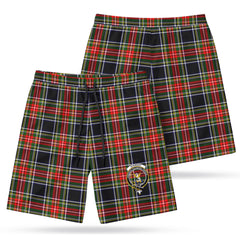 Stewart Black Tartan Crest Men's Beach Shorts