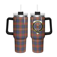 Fraser (of Lovat) Hunting Modern Tartan Crest 40 oz Insulated Tumbler with Handle