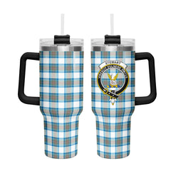Stewart Muted Blue Tartan Crest 40 oz Insulated Tumbler with Handle