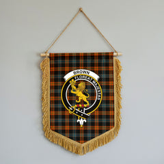 Brown Ancient Tartan Crest Wall Hanging Banner - Wood Pole