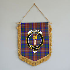 Chisholm Hunting Modern Tartan Crest Wall Hanging Banner - Wood Pole