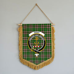 Gray Hunting Tartan Crest Wall Hanging Banner - Wood Pole