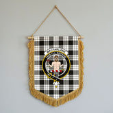 MacFarlane Black - White Tartan Crest Wall Hanging Banner - Wood Pole