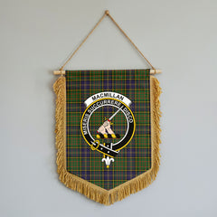 MacMillan Hunting Modern Tartan Crest Wall Hanging Banner - Wood Pole
