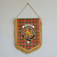 McPherson Weathered Tartan Crest Wall Hanging Banner - Wood Pole
