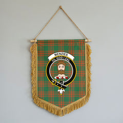Menzies Green Ancient Tartan Crest Wall Hanging Banner - Wood Pole