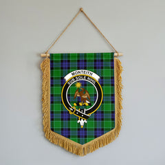 Monteith Tartan Crest Wall Hanging Banner - Wood Pole