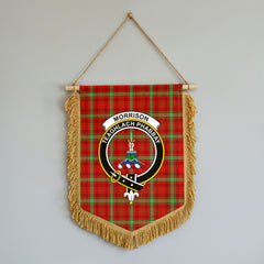 Morrison Red Modern Tartan Crest Wall Hanging Banner - Wood Pole