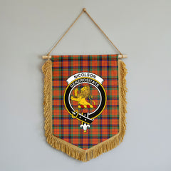 Nicolson Ancient Tartan Crest Wall Hanging Banner - Wood Pole