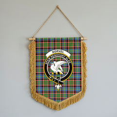 Norvel (or Norvill) Tartan Crest Wall Hanging Banner - Wood Pole