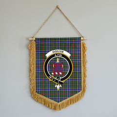 Ogilvie Hunting Modern Tartan Crest Wall Hanging Banner - Wood Pole