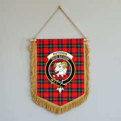 Russell Modern Tartan Crest Wall Hanging Banner - Wood Pole