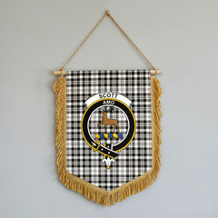Scott Black & White Modern Tartan Crest Wall Hanging Banner - Wood Pole