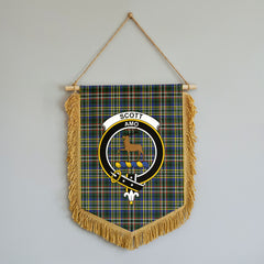 Scott Green Modern Tartan Crest Wall Hanging Banner - Wood Pole