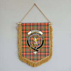 Stewart Royal Ancient Tartan Crest Wall Hanging Banner - Wood Pole