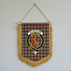 Sutherland Weathered Tartan Crest Wall Hanging Banner - Wood Pole