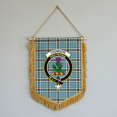 Thomson Blue Tartan Crest Wall Hanging Banner - Wood Pole