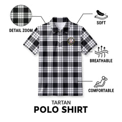 MacFarlane Black - White Tartan Crest Birdseye Mesh Polo Shirt