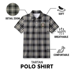 Menzies Black - White Ancient Tartan Crest Birdseye Mesh Polo Shirt