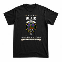 Blair Modern Tartan Crest Mischief and Mayhem T-shirt