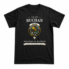 Buchan Ancient Tartan Crest Mischief and Mayhem T-shirt