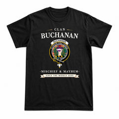 Buchanan Ancient Tartan Crest Mischief and Mayhem T-shirt