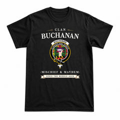 Buchanan Modern Tartan Crest Mischief and Mayhem T-shirt