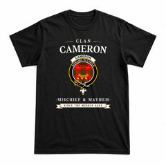 Cameron Modern Tartan Crest Mischief and Mayhem T-shirt