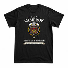 Cameron of Erracht Weathered Tartan Crest Mischief and Mayhem T-shirt