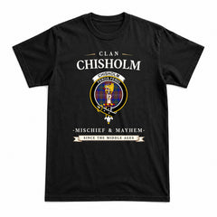 Chisholm Hunting Modern Tartan Crest Mischief and Mayhem T-shirt
