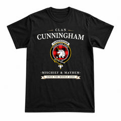 Cunningham Modern Tartan Crest Mischief and Mayhem T-shirt