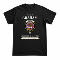 Graham of Menteith Red Tartan Crest Mischief and Mayhem T-shirt