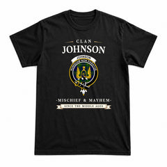 Johnson Modern Tartan Crest Mischief and Mayhem T-shirt