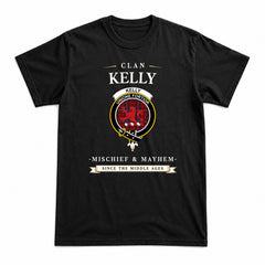 Kelly of Sleat Red Tartan Crest Mischief and Mayhem T-shirt