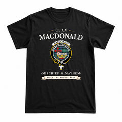 MacDonald of the Isles Hunting Ancient Tartan Crest Mischief and Mayhem T-shirt