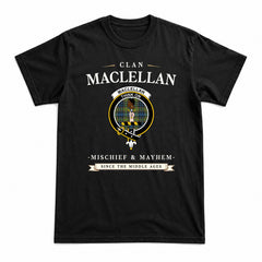 MacLellan Ancient Tartan Crest Mischief and Mayhem T-shirt
