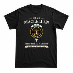 MacLellan Modern Tartan Crest Mischief and Mayhem T-shirt